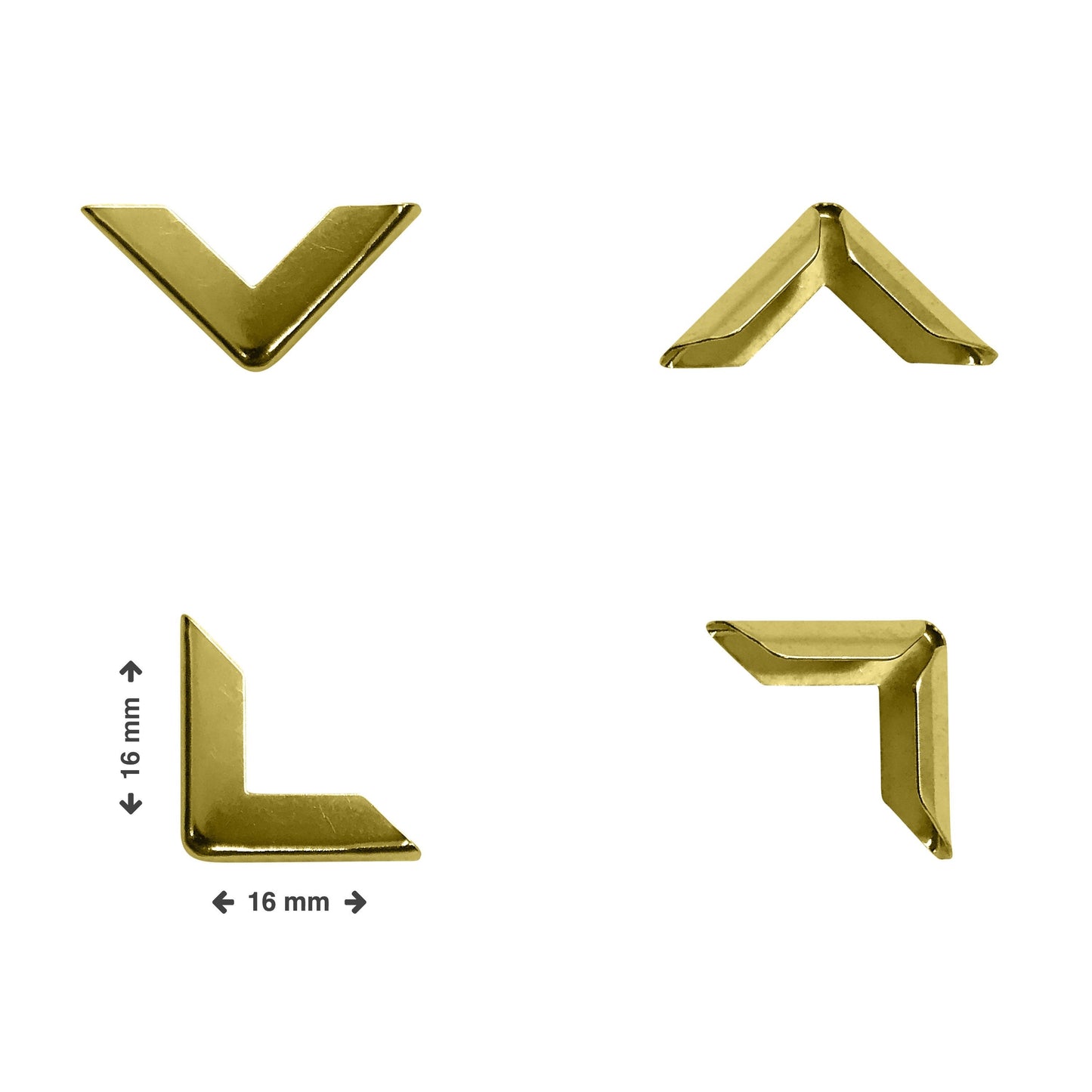 Maße Buchecken Gold / Messing - 16 x 16 x 3,5mm