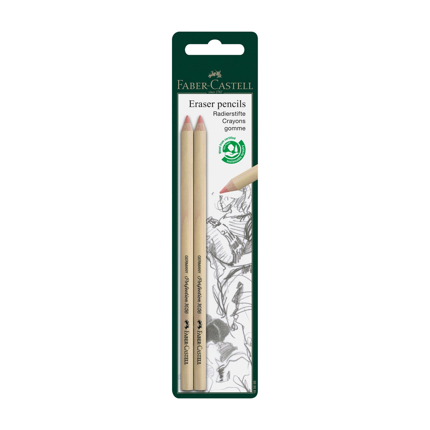 1 Stück - Faber Castell Radierstift 7056 - Blister mit 2 Stiften