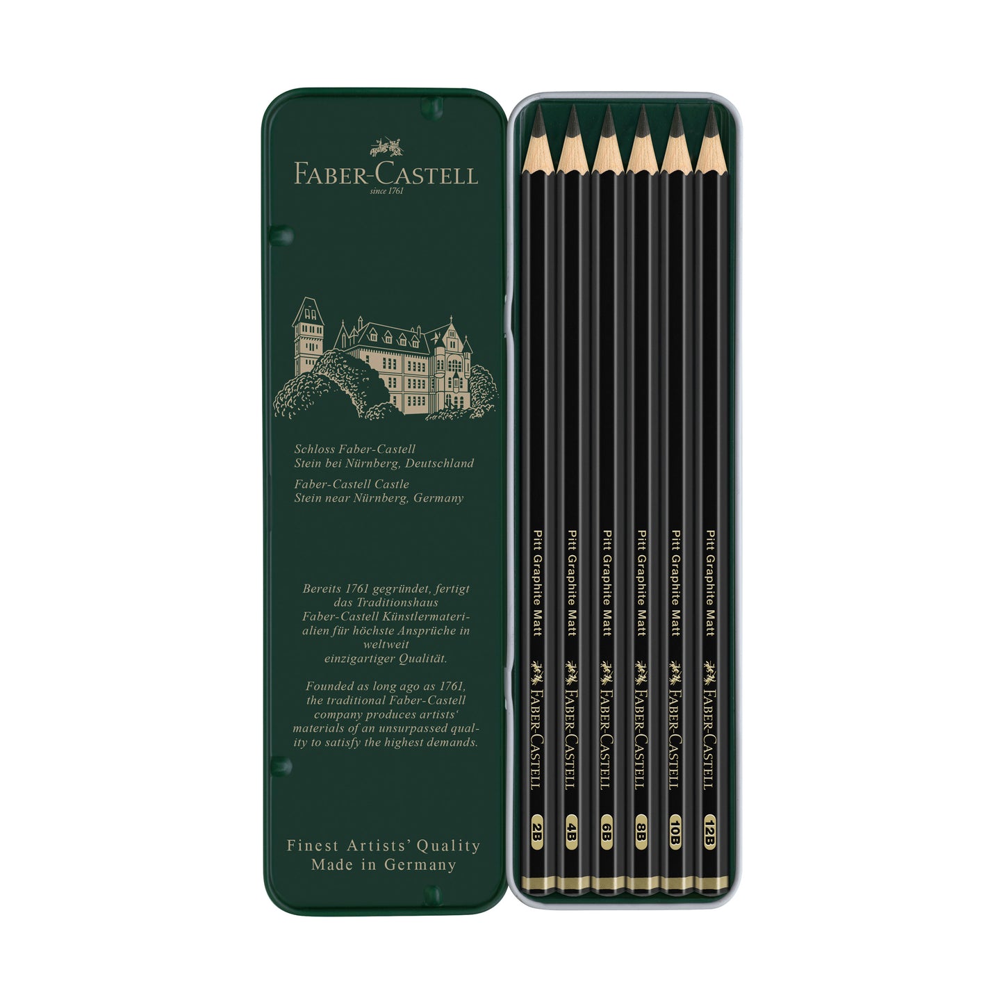 1 Stück - Faber Castell Grafitstifte - 6 Härtegrade - Metalletui