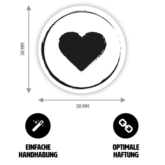 Aufkleber "Herz" -  Herzchen-Sticker - rund - Ø 3cm
