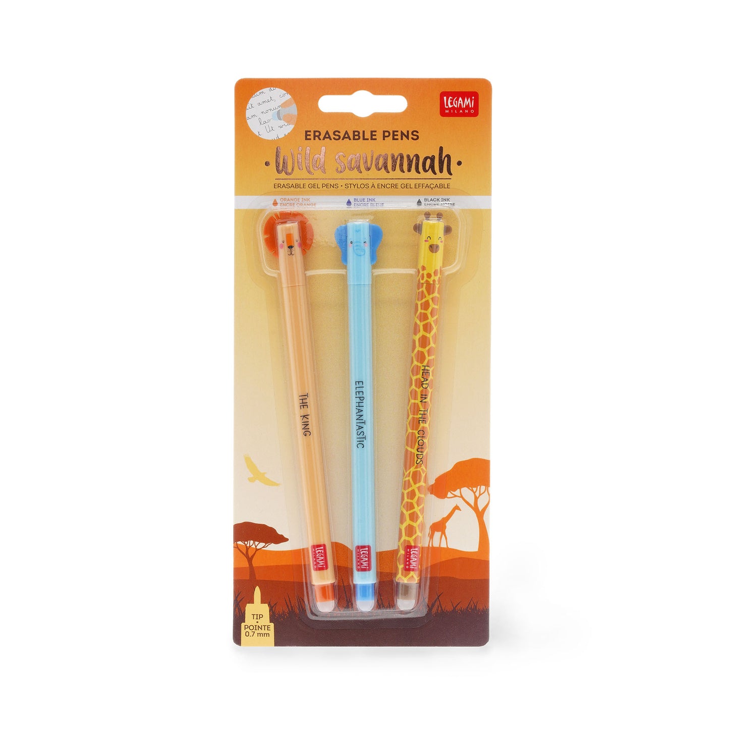 Wild Savannah - Elefant, Löwe und Giraffe - löschbare Gelschreiber -  Erasable Pens