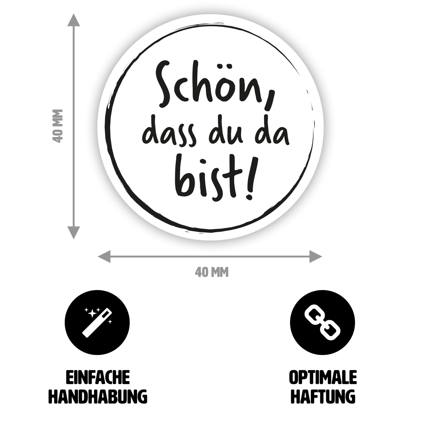 Aufkleber "Schön, dass du da bist!" - Vintage - rund - Ø 4cm