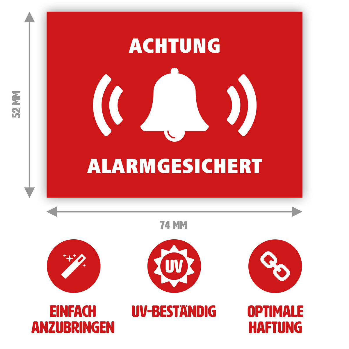 Aufkleber Alarmgesichert - Alarmanlage Sticker - 7,4 x 5,2 cm