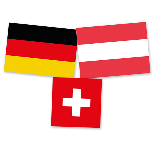 Länder-Set DACH - Flaggen-Aufkleber Deutschland, Österreich, Schweiz - 30 Stück