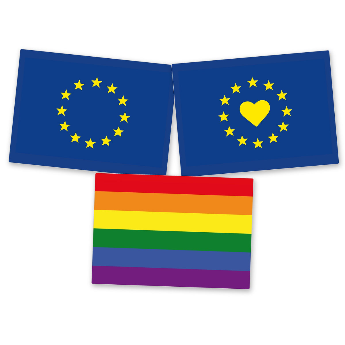 Set Europa & Vielfalt - Flaggen-Aufkleber Europa, Europa mit Herz, Regenbogen - 30 Stück