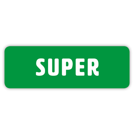 10 Stück - "Super" Aufkleber für Tankdeckel/Tankklappe - 6,6 x 2,2 cm