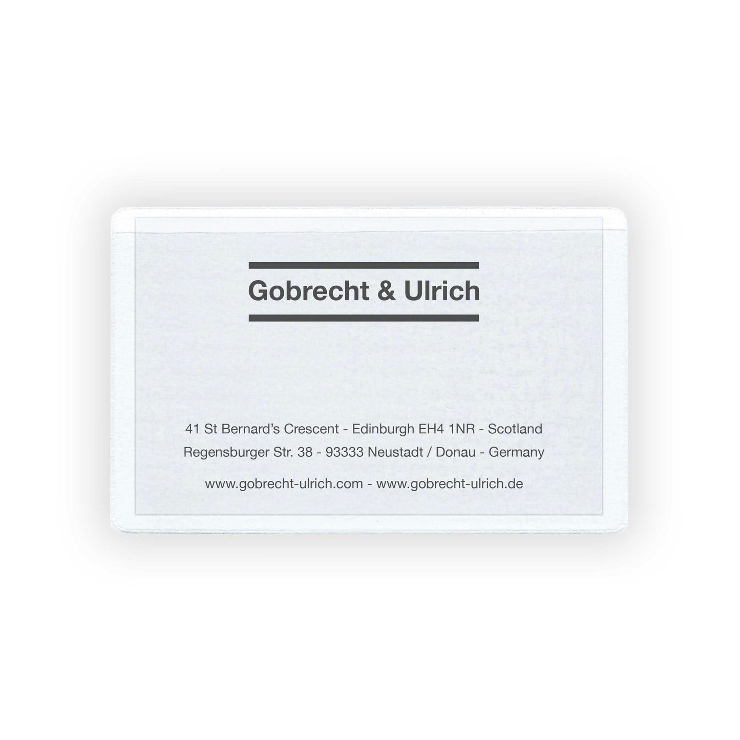 Selbstklebende Visitenkartentasche mit Visitenkarte von Gobrecht & Ulrich