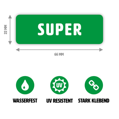 Super - Aufkleber für Tankdeckel/Tankklappe - 6,6 x 2,2 cm