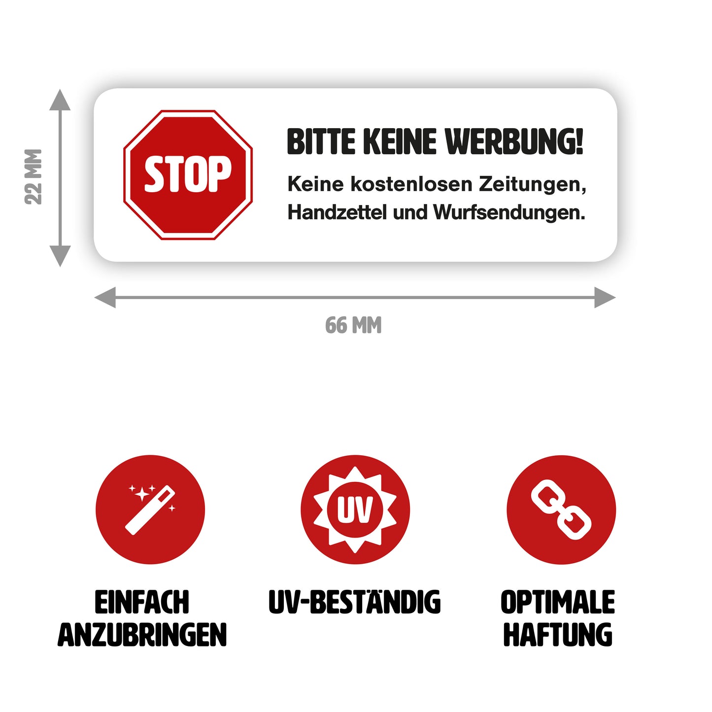 10 Stück - Aufkleber "Bitte keine Werbung" (66 x 22 mm)