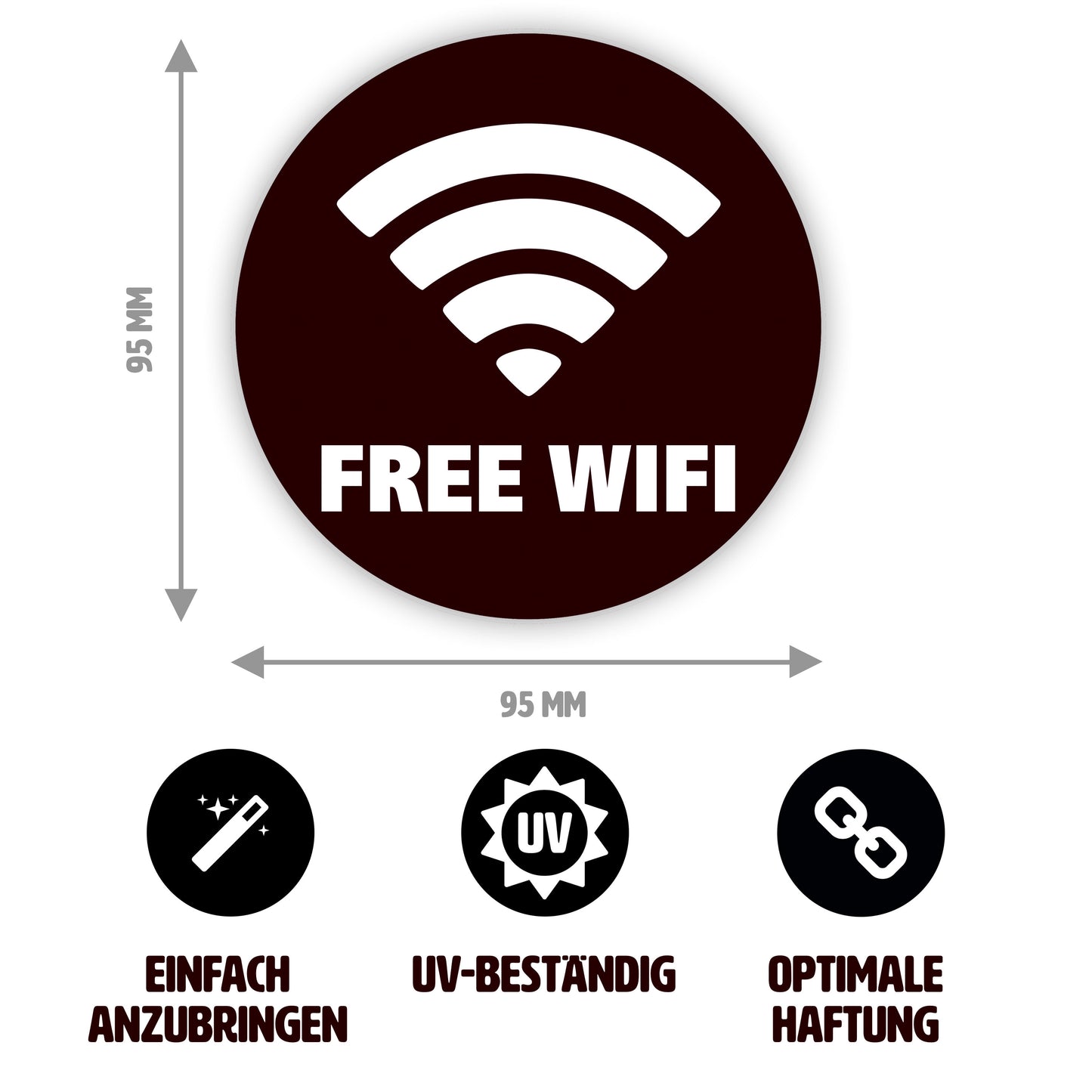 10 Stück - Aufkleber "Free Wifi"  / kostenloses W-LAN - rund - Ø 95 mm