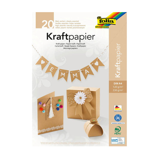 20 Blatt - Kraftpapier DIN A4 - sortiert - 120 und 230 g/qm